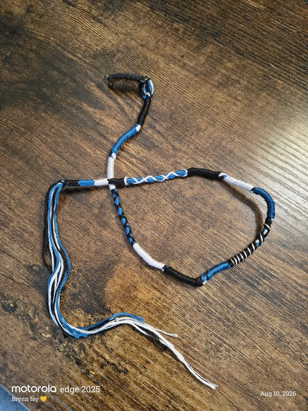 Braided Blue, Black & White Men's Neck Cord with Clip
